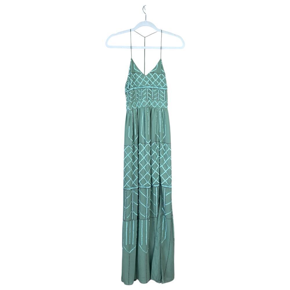FROCK & FRILL Seafoam Green Gown Dress Size 2 Mint Maxi Elegant Party Sequin